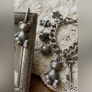 Vintage JJ Jonette Jewelry Pewter Teddy Bear Zipper Pulls Set of 2 Pink Enamel